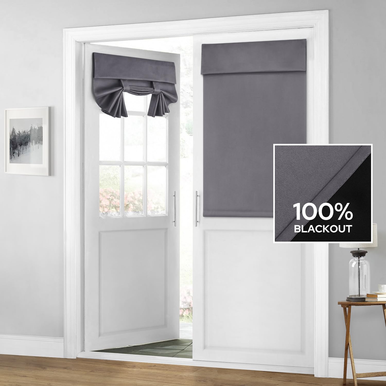 Homeideas 100% Blackout French Door Curtains, Privacy Door Curtains For Window, 26 X 40 Inch Room Darkening Blinds, Thermal Insulated Window Shades For Bedroom, 1 Panel, Grey